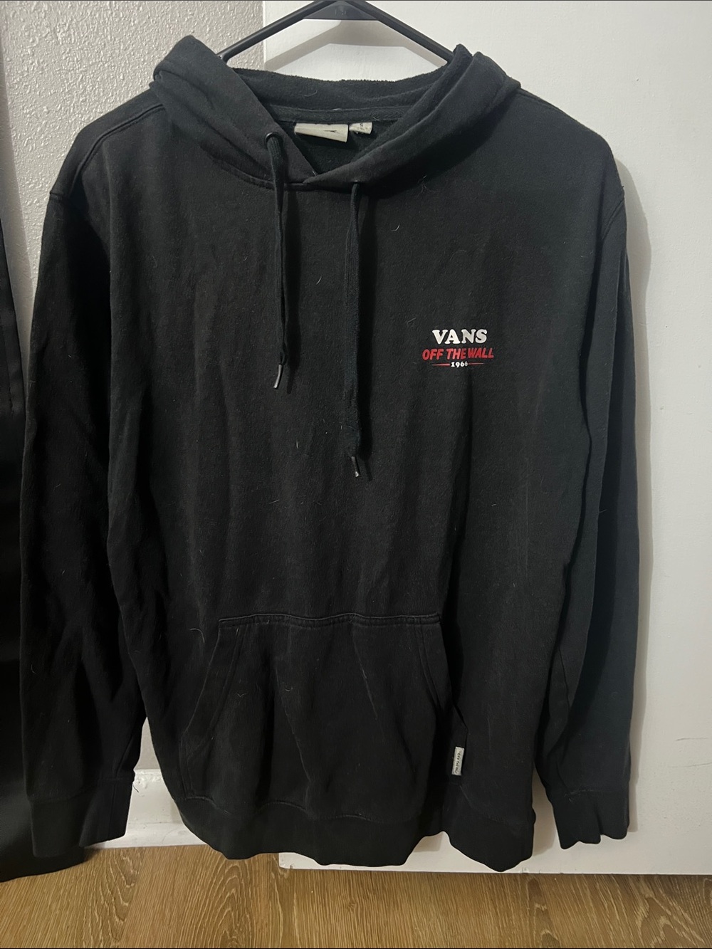 Vans Black Hoodie with Small Red & White 'Off The Wall' Logo